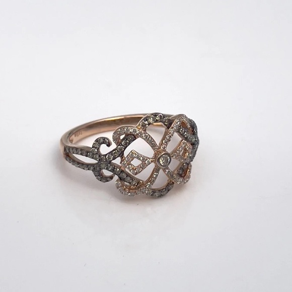 SOLD! 🤎 LeVian Chocolate Diamonds Art Deco Style Ring 14K Rose Gold - Picture 6 of 10